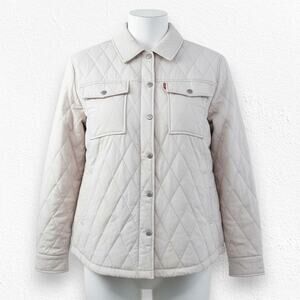 Levi’s Pastel Pink Quilted Shirt Jacket Shacket Snap Button Size Medium NWT